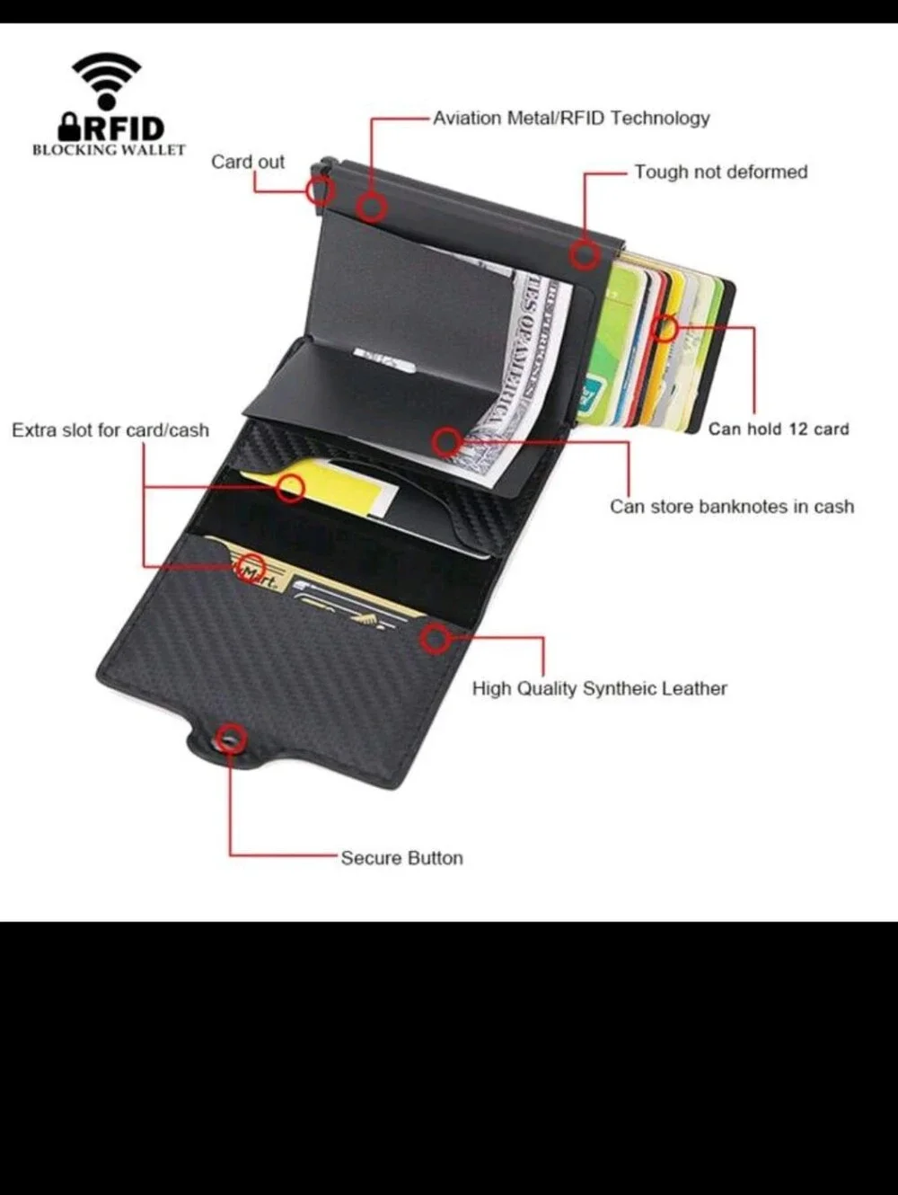 Carbon Fiber Style RFID Blocking Card Case - Black